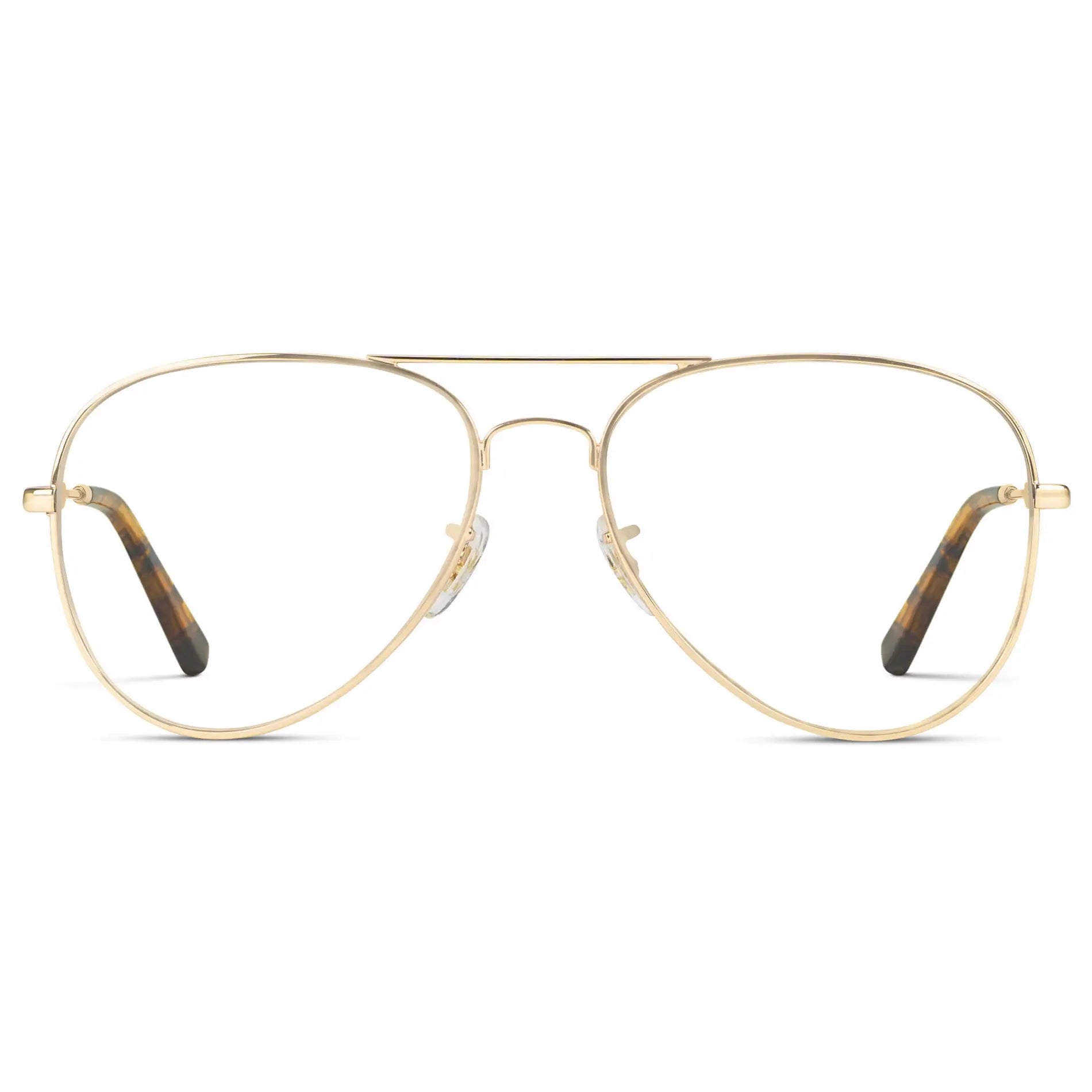 Gold Frame || Men's Double Bridge Aviator Prescription Eyeglasses with Gold Metal Frame and Clear Lenses on a white background