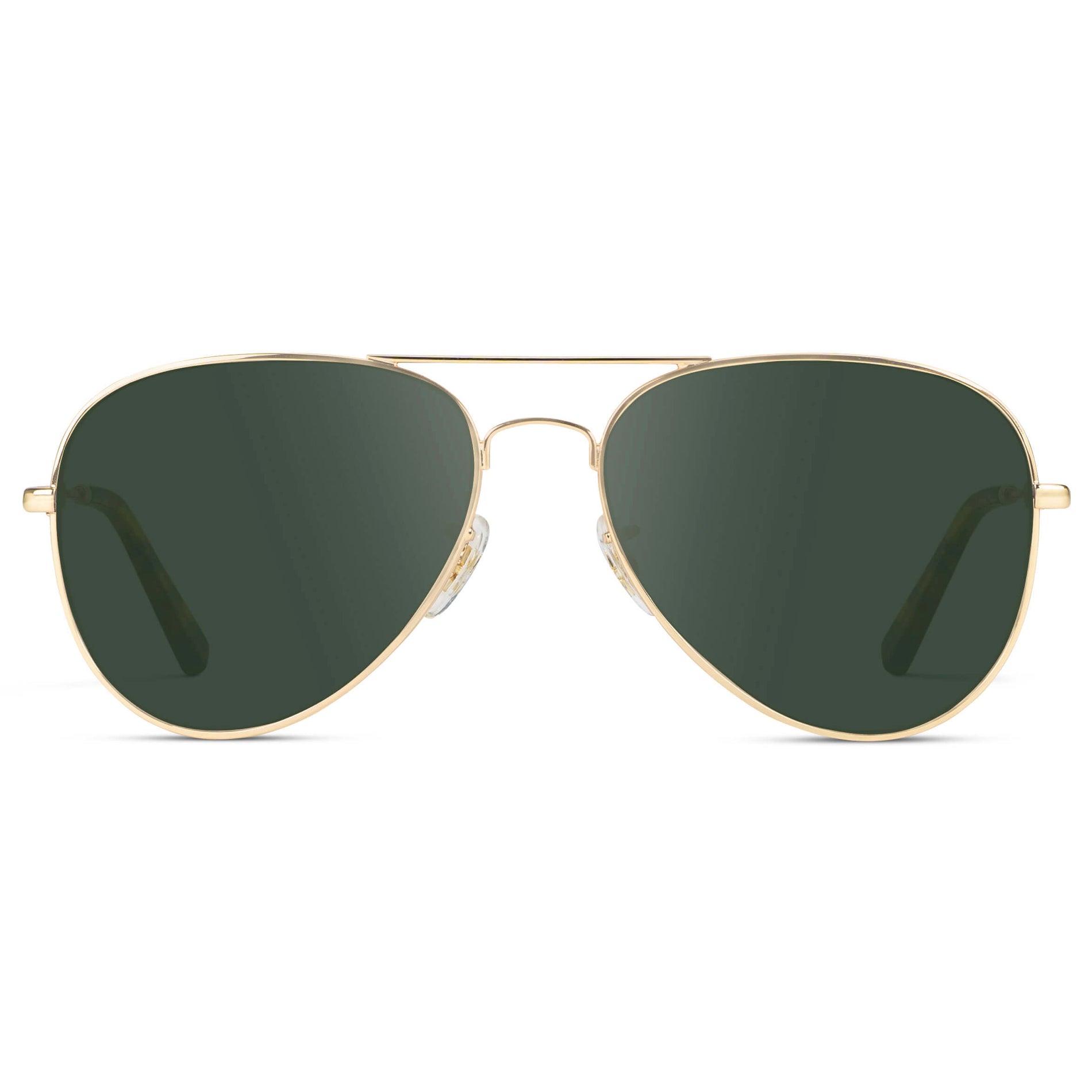 Gold Frame / G15 || Double Bridge Aviator Prescription Sunglasses with Gold Metal Frame and Green Lens