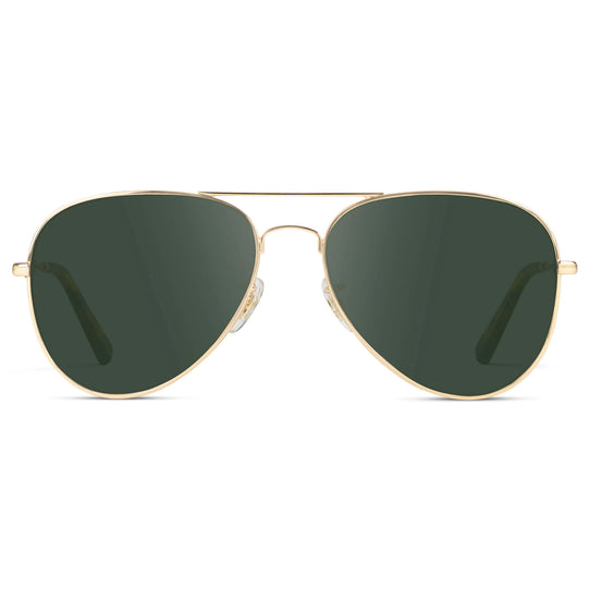 Gold Frame / G15 || Double Bridge Aviator Prescription Sunglasses with Gold Metal Frame and Green Lens