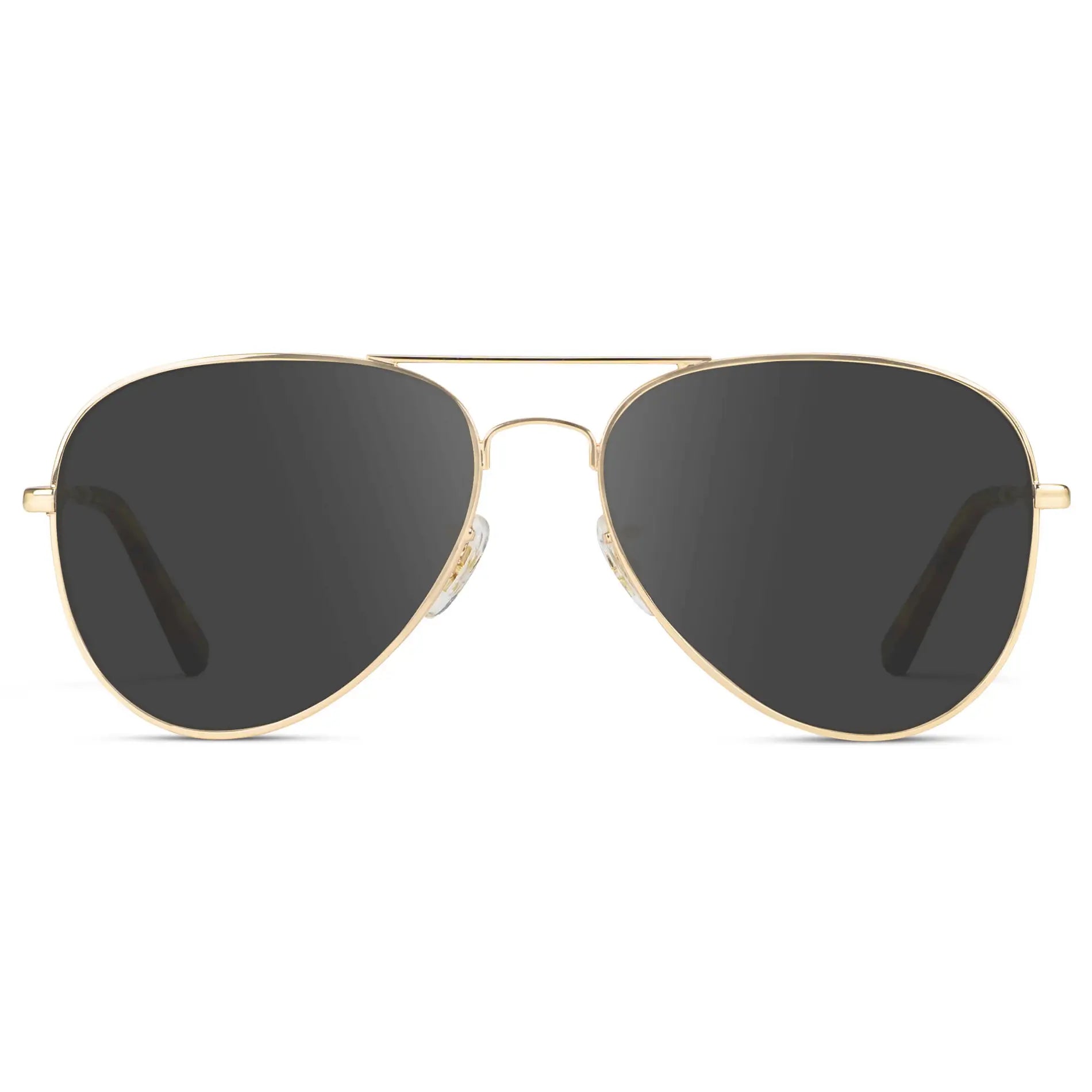 Gold Frame / Grey || Unisex Double Bridge Aviator Prescription Sunglasses with Gold Metal Frame and Grey Lens on a white background