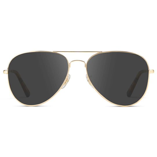Gold Frame / Grey || Double Bridge Aviator Prescription Sunglasses with Gold Metal Frame and Grey Lens