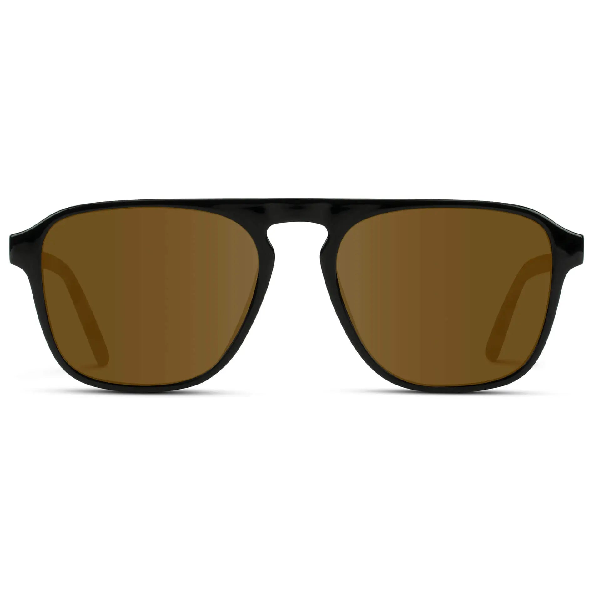 Black Beige Tort / Amber || Black Single Bridge Aviator Sunglasses with Brown Prescription Lenses on a white background