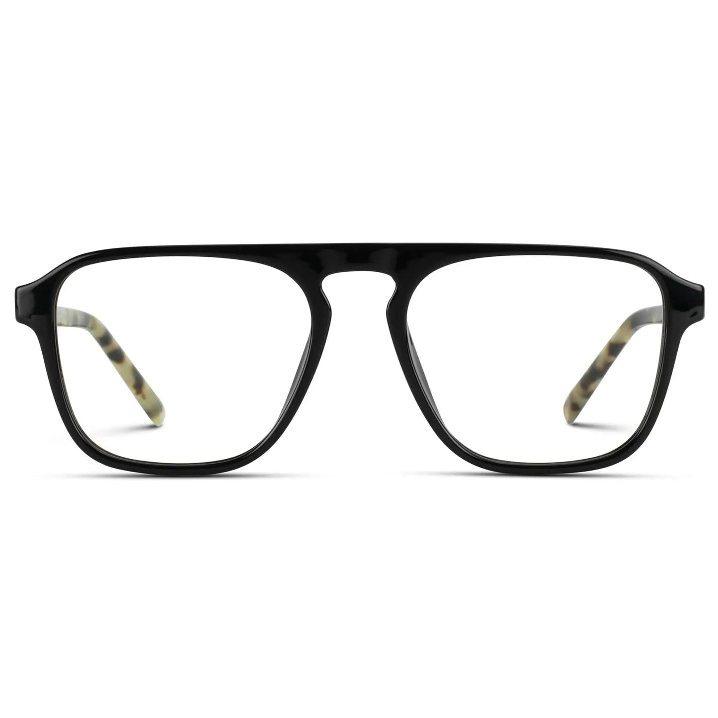 Black Beige Tort || Men's Aviator Prescription Glasses with Black Beige Tort Frame and Clear Lenses on a white background