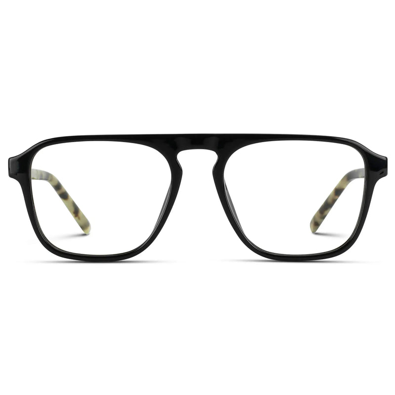 Black Beige Tort || Men's Aviator Prescription Glasses with Black Beige Tort Frame and Clear Lenses on a white background