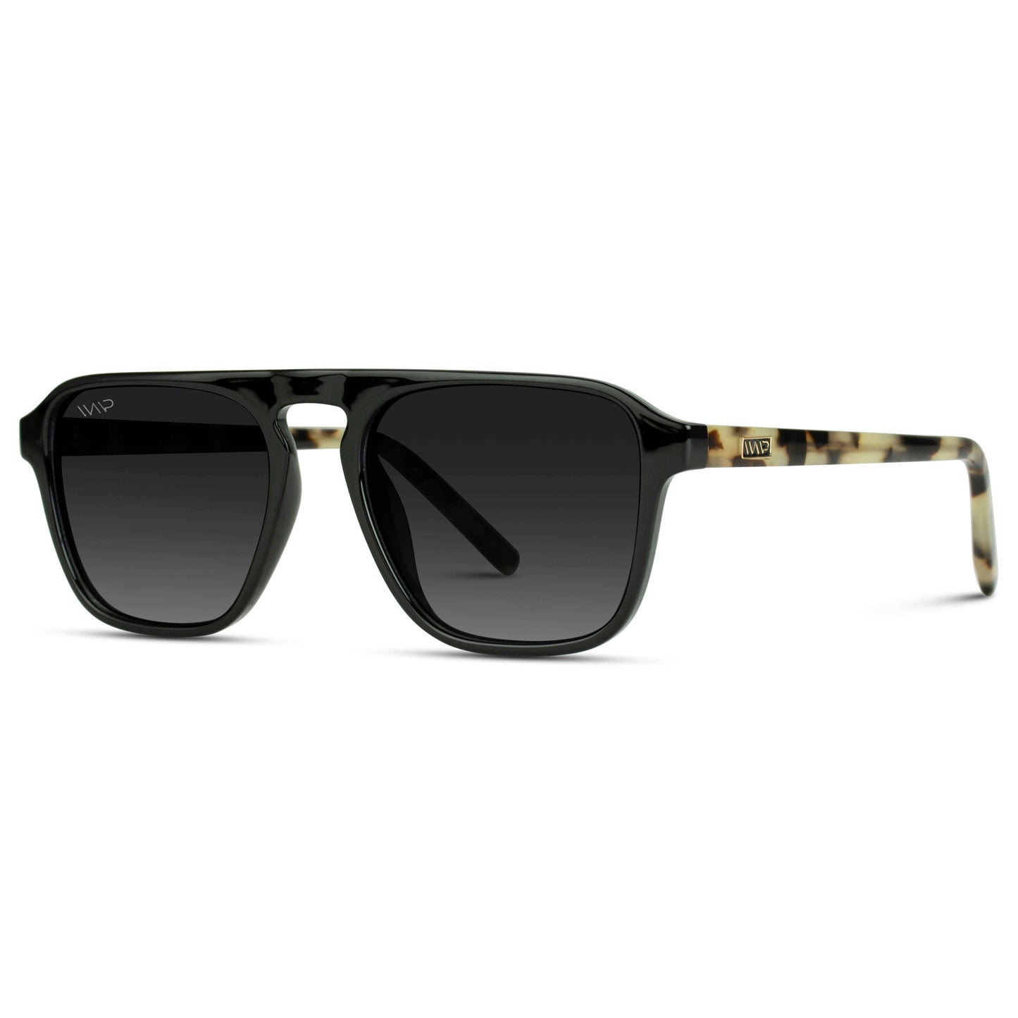 Black Beige Tort / Black Gradient Lens || Black Single Bridge Aviator Sunglasses with Black Polarized Lenses