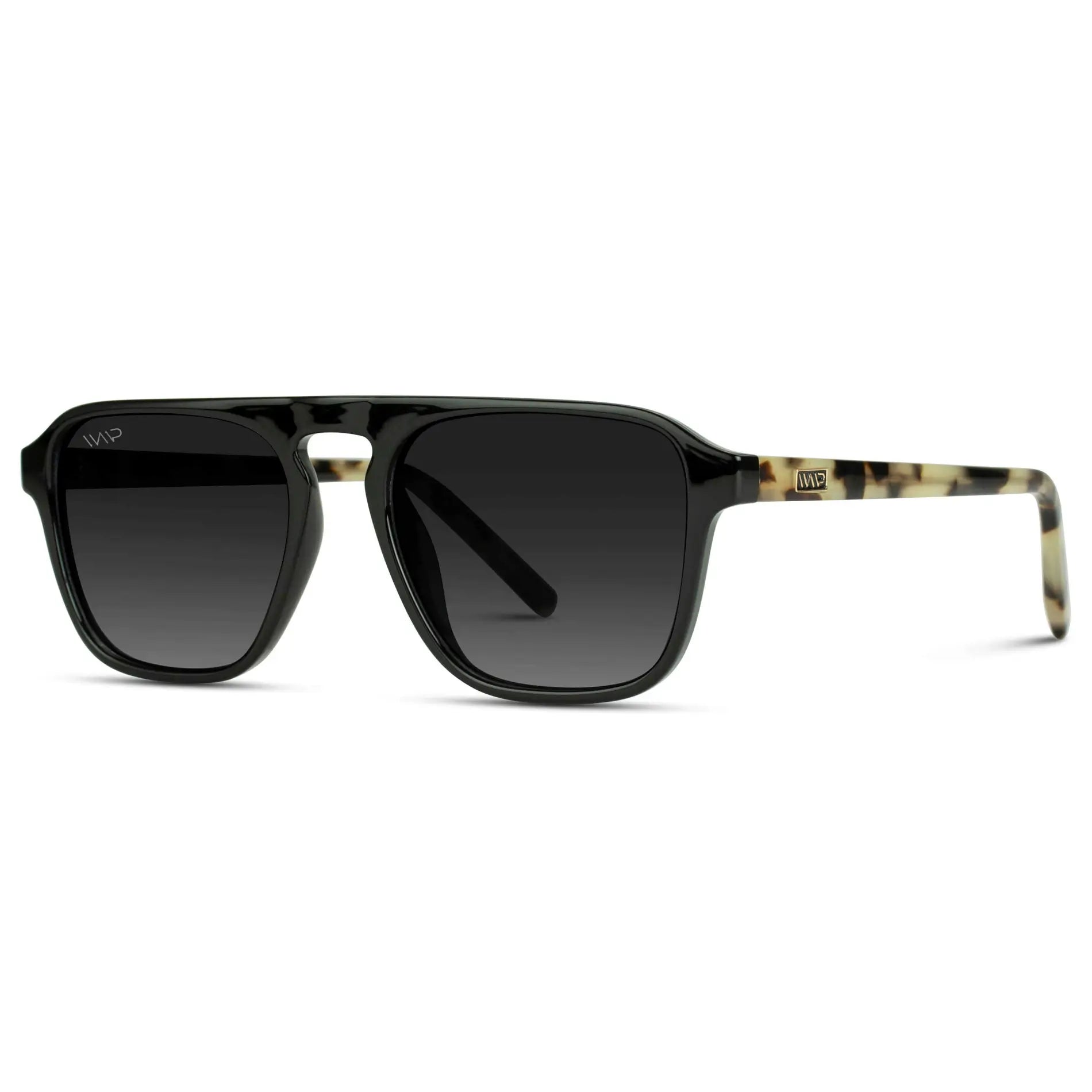 Black Beige Tort / Black Gradient Lens || Black Single Bridge Aviator Sunglasses with Black Polarized Lenses