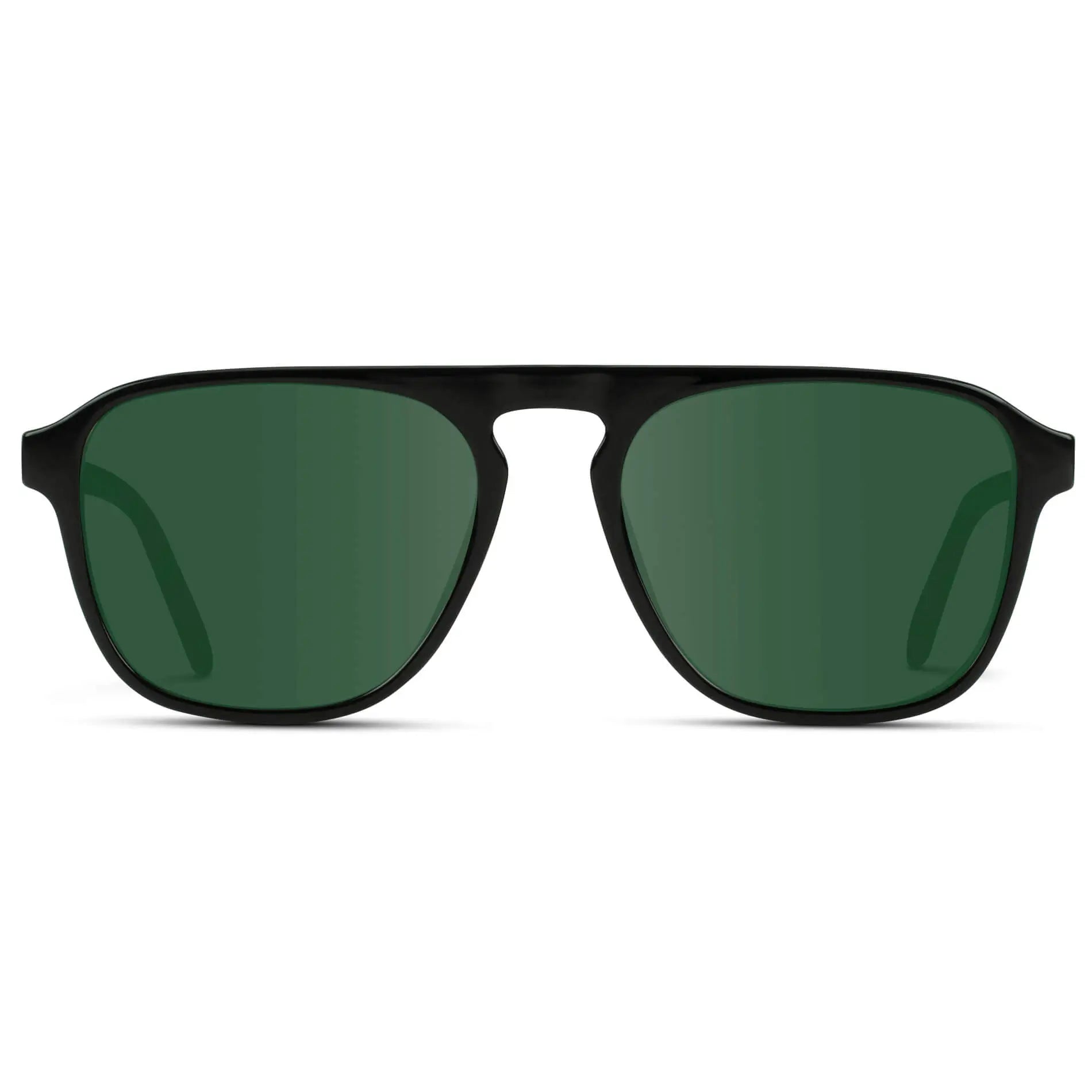 Black Beige Tort / G15 || Black Single Bridge Aviator Sunglasses with Green Prescription Lenses on a white background
