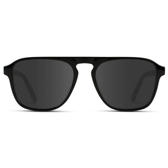 Black Beige Tort / Grey Lens || Black Single Bridge Aviator Sunglasses with Grey Prescription Lenses