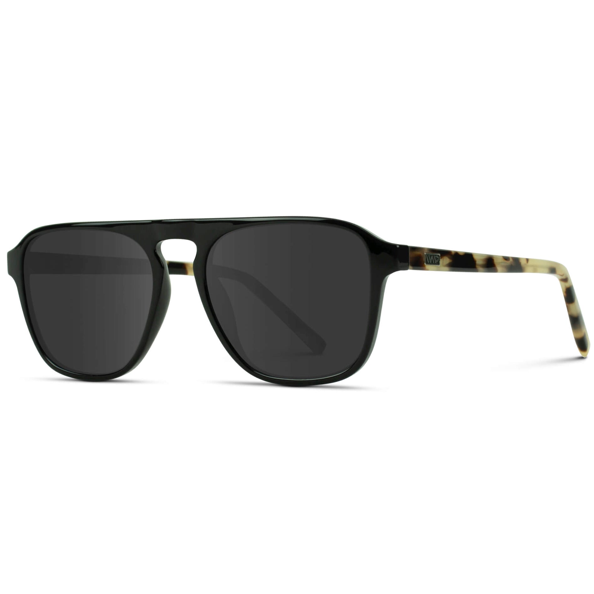 Black Beige Tort / Grey Lens || Black Single Bridge Aviator Sunglasses with Grey Prescription Lenses