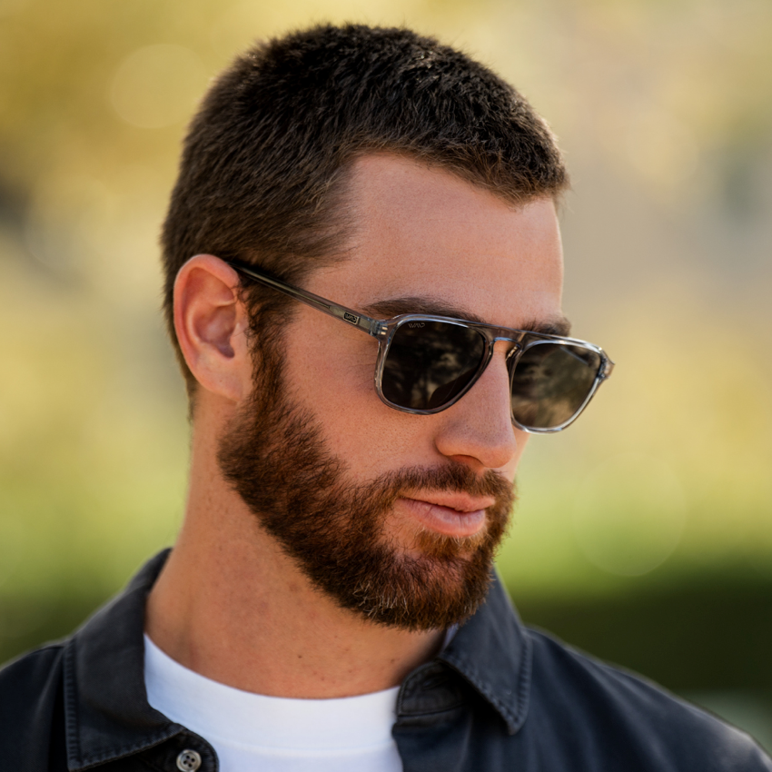 Denim Blue / Black Lens || Blue Single Bridge Aviator Sunglasses with Black Polarized Lenses