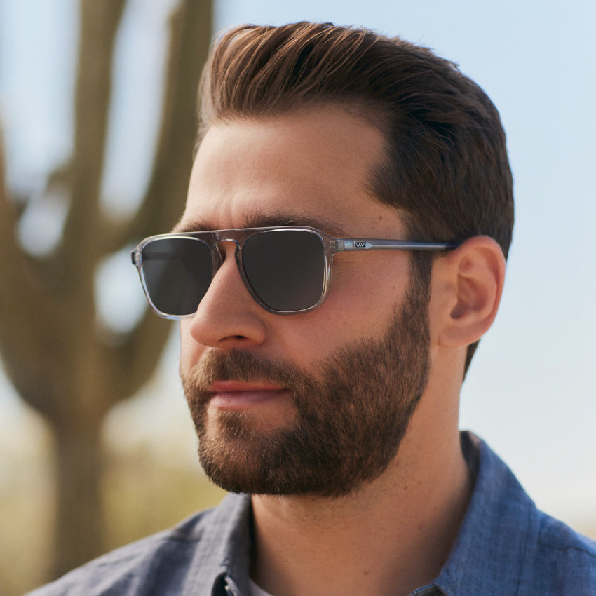 Denim Blue / Grey Lens || Blue Single Bridge Aviator Sunglasses with Grey Prescription Lenses