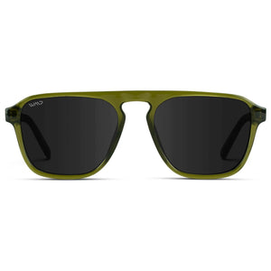 Crystal Saguaro Green / Black Lens || Green Single Bridge Aviator Sunglasses with Black Polarized Lenses