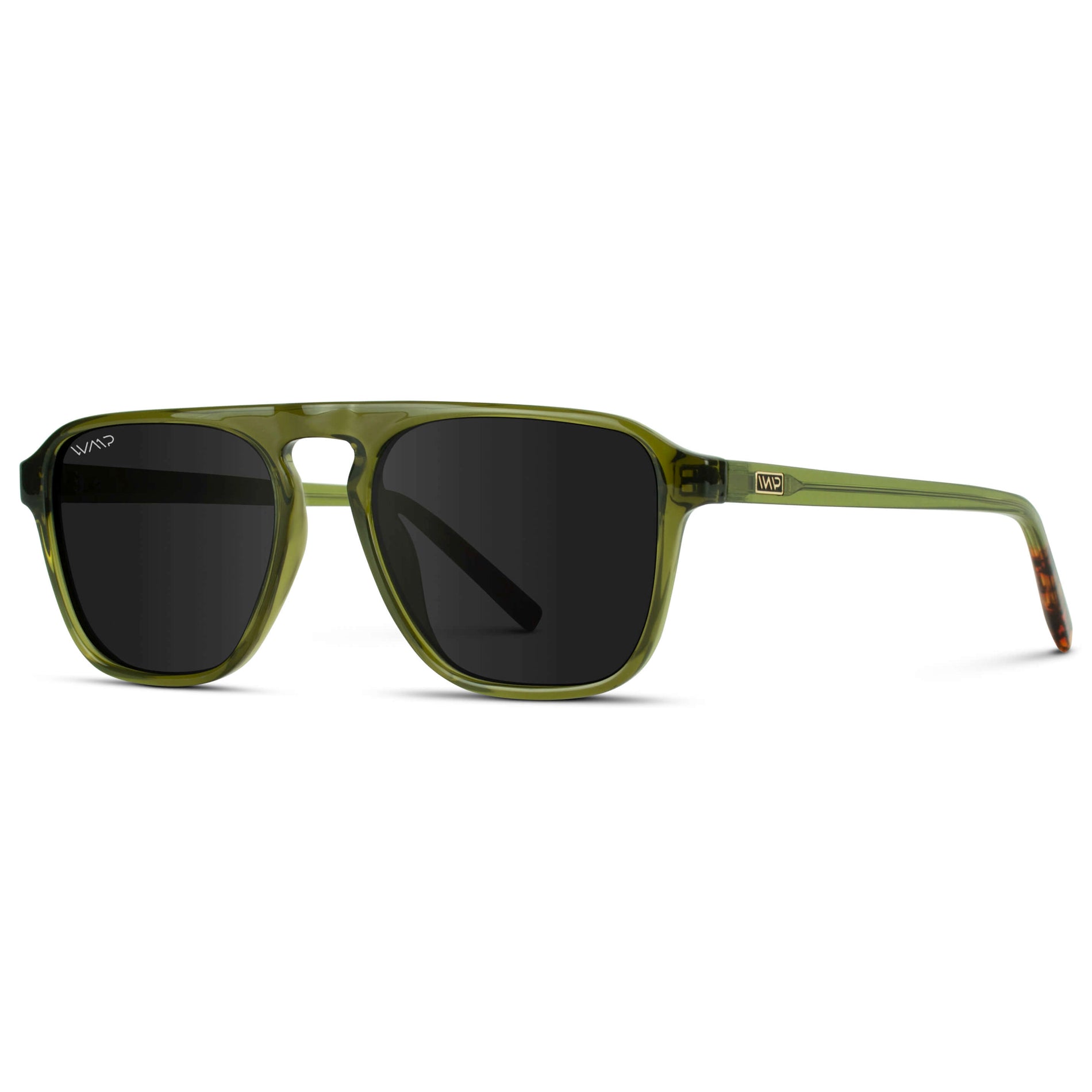 Crystal Saguaro Green / Black Lens || Green Single Bridge Aviator Sunglasses with Black Polarized Lenses