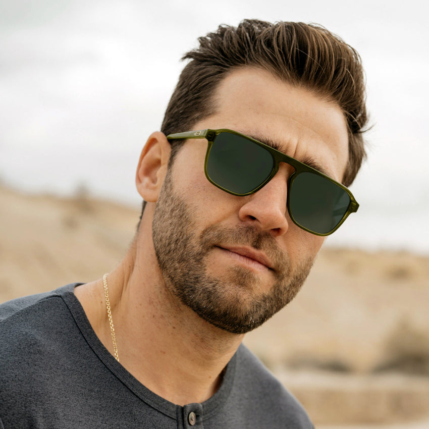 Crystal Saguaro Green / G15 Lens || Green Single Bridge Aviator Sunglasses with Green Prescription Lenses