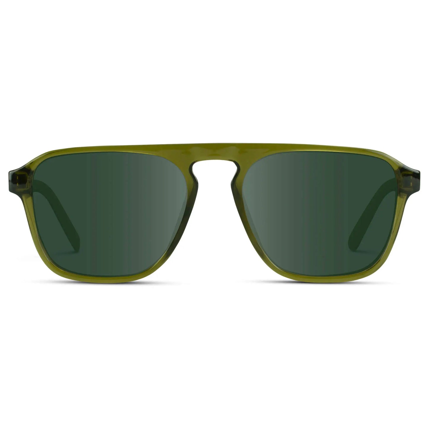 Crystal Saguaro Green / G15 || Green Single Bridge Aviator Sunglasses with Green Prescription Lenses on a white background