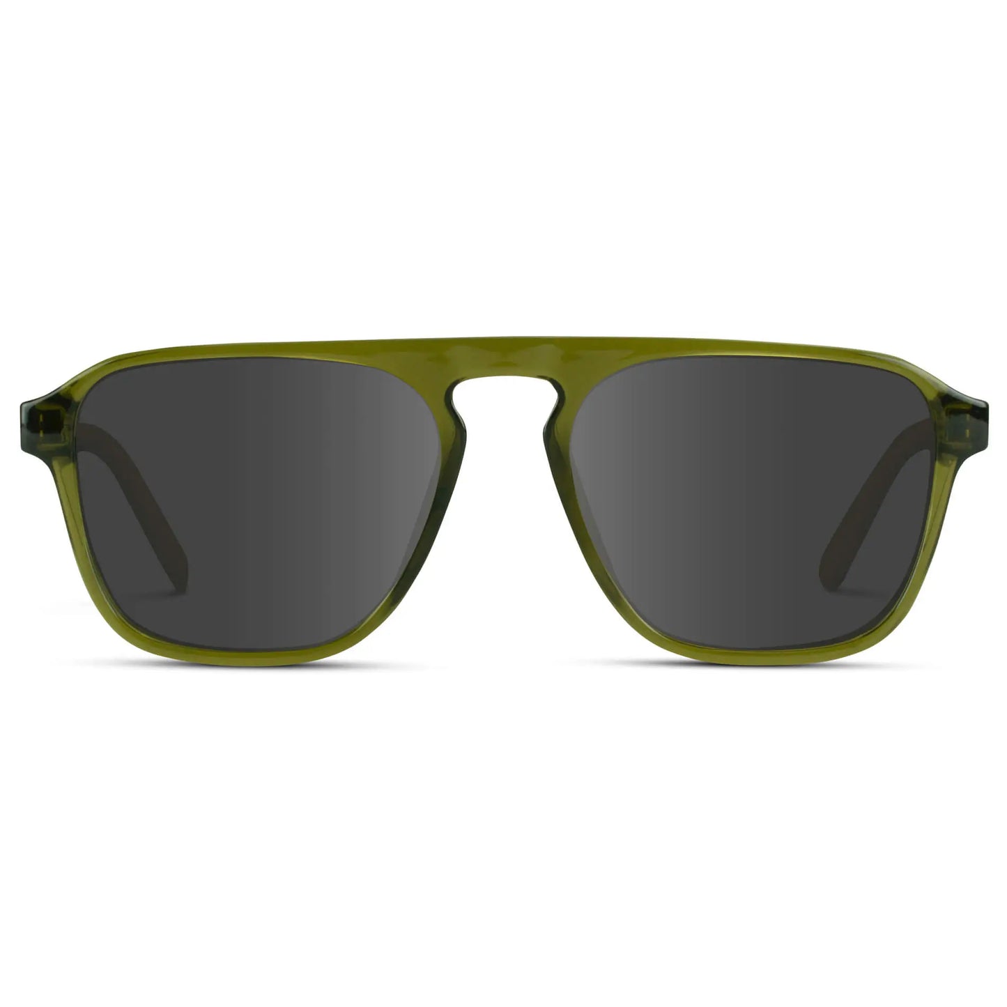 Crystal Saguaro Green / Grey || Green Single Bridge Aviator Sunglasses with Grey Prescription Lenses on a white background