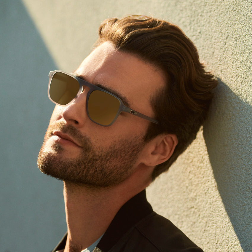 Moonrock Grey / Amber Lens || Grey Single Bridge Aviator Prescription Sunglasses with Brown Lenses