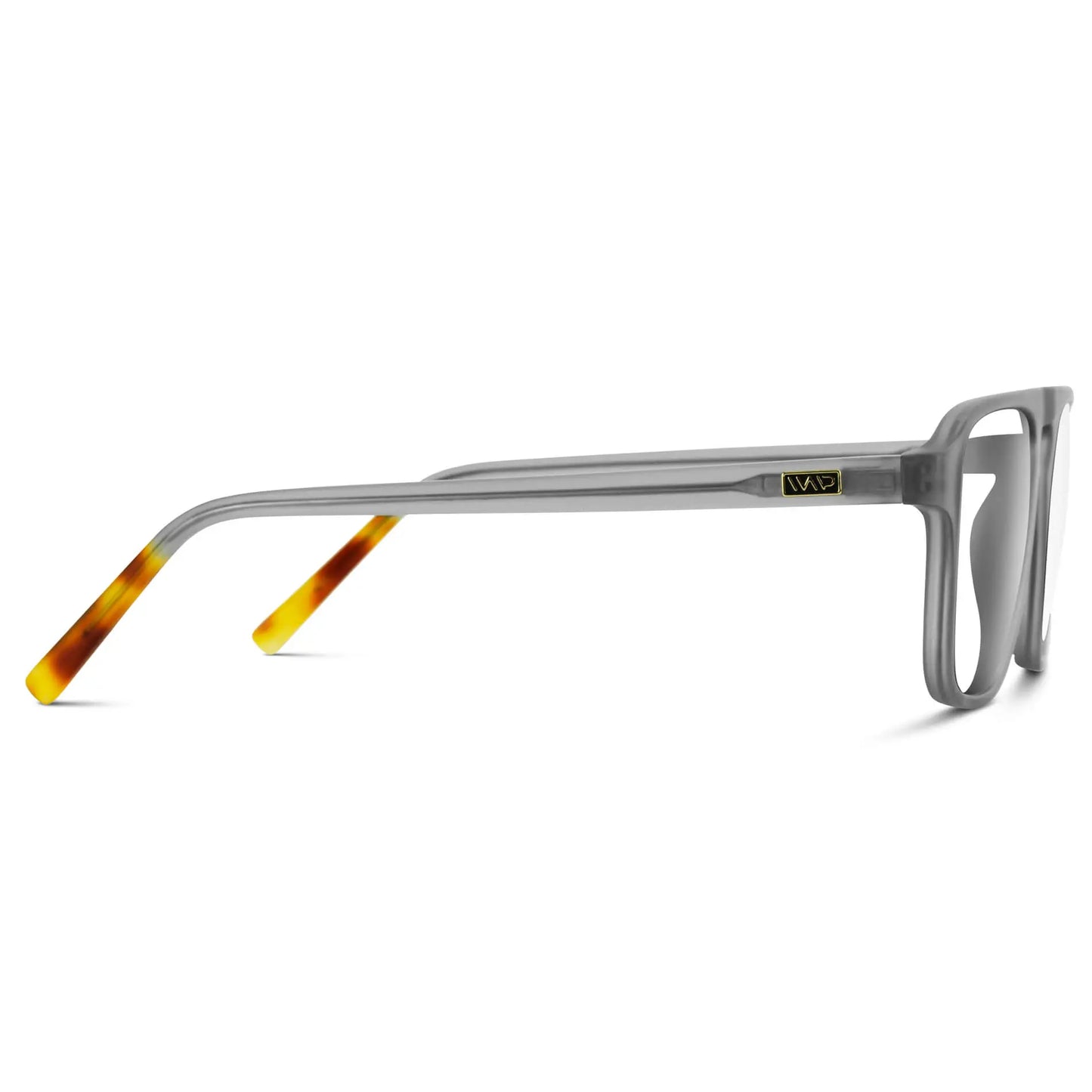 Moonrock Grey || Temple view of Men's Aviator Prescription Glasses with Moonrock Grey Frame and Clear Lenses on a white background