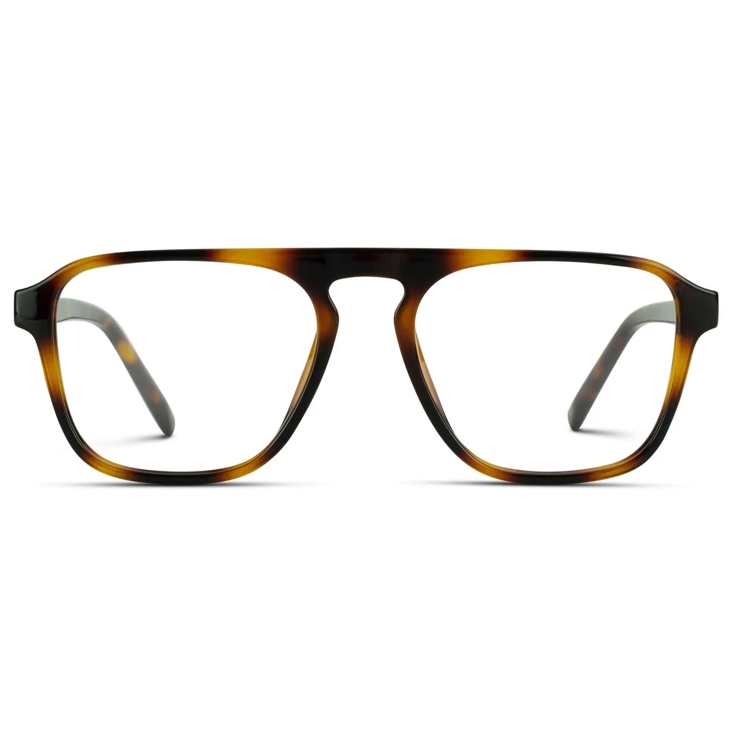 Whiskey Brown Tortoise || Men's Aviator Prescription Glasses with Whiskey Brown Tortoise Frame and Clear Lenses on a white background