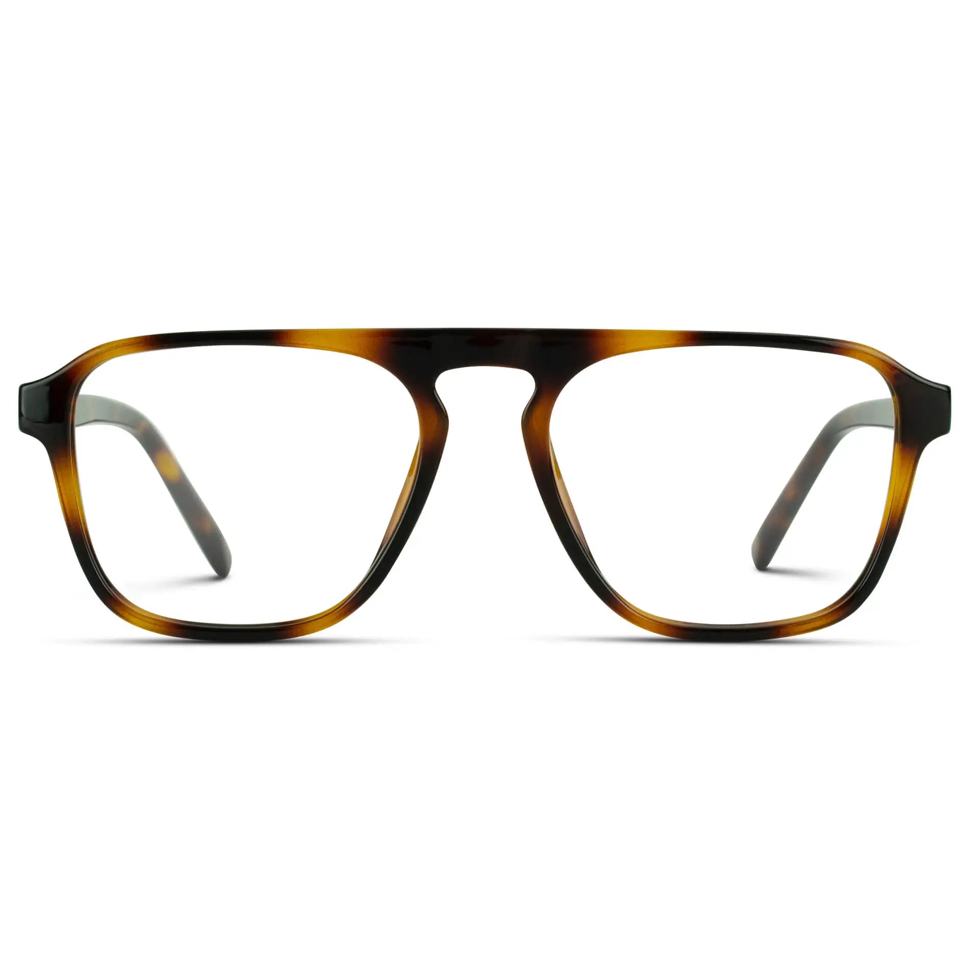 Whiskey Brown Tortoise || Men's Aviator Prescription Glasses with Whiskey Brown Tortoise Frame and Clear Lenses on a white background