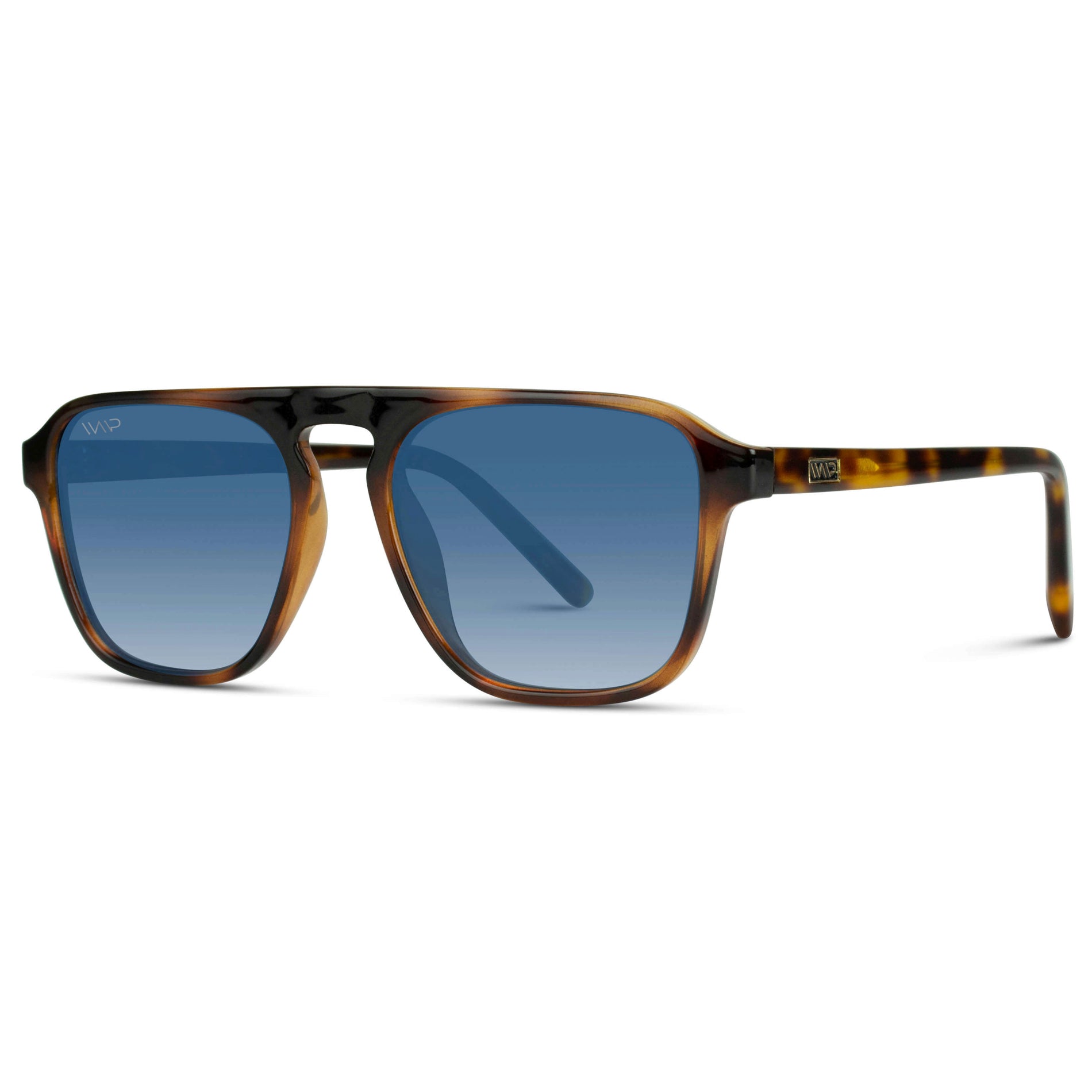 Whiskey Brown Tortoise / Blue Gradient Lens || Tortoise Single Bridge Aviator Sunglasses with Blue Polarized Lenses