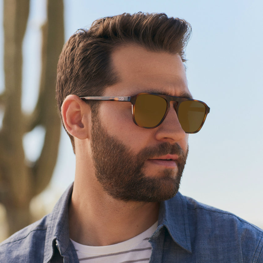 Whiskey Brown Tortoise / Amber Lens || Tortoise Single Bridge Aviator Sunglasses with Brown Prescription Lenses