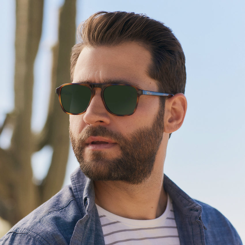 Whiskey Brown Tortoise / G15 Lens || Tortoise Single Bridge Aviator Sunglasses with Green Prescription Lenses