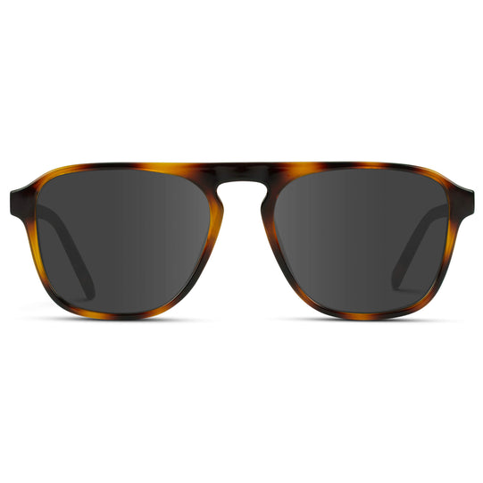 Whiskey Brown Tortoise / Grey Lens || Tortoise Single Bridge Aviator Sunglasses with Grey Prescription Lenses