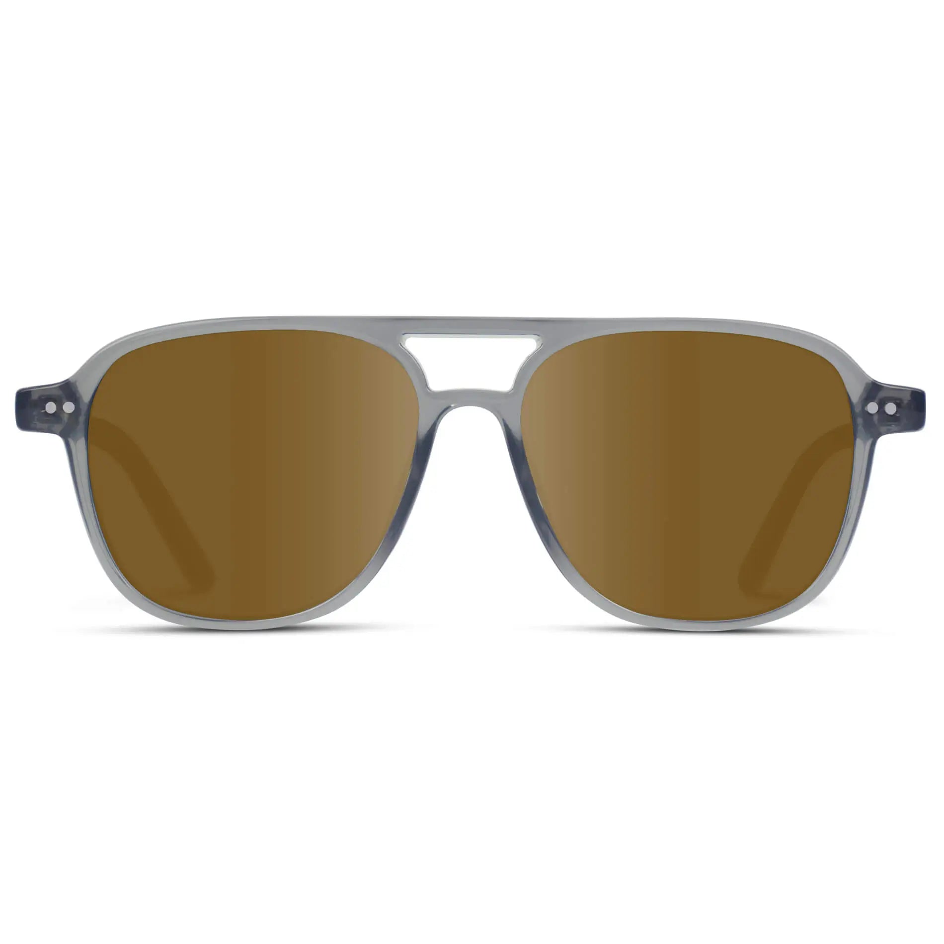 Crystal Mist / Amber || Women's Square Frame Prescription Sunglasses in Crystal Mist with Amber Lens on a white background