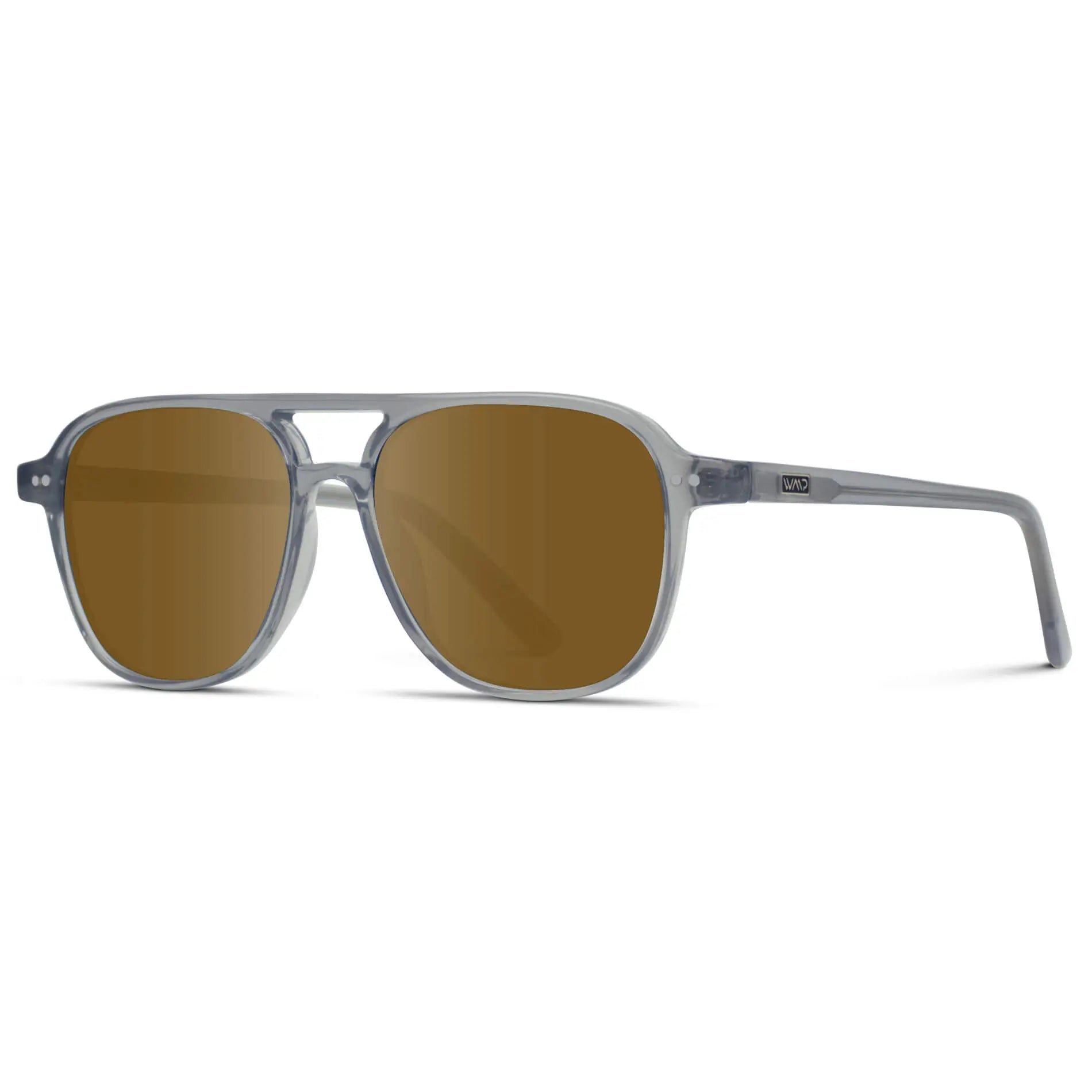 Crystal Mist / Amber || Side view of Women's Square Frame Prescription Sunglasses in Crystal Mist with Amber Lens on a white background