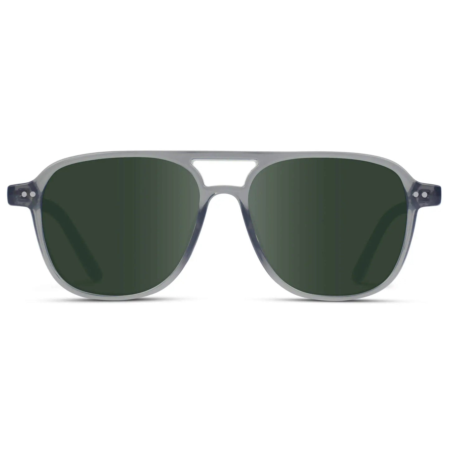 Crystal Mist / G15 || Women's Square Frame Prescription Sunglasses in Crystal Mist with Green Lens on a white background