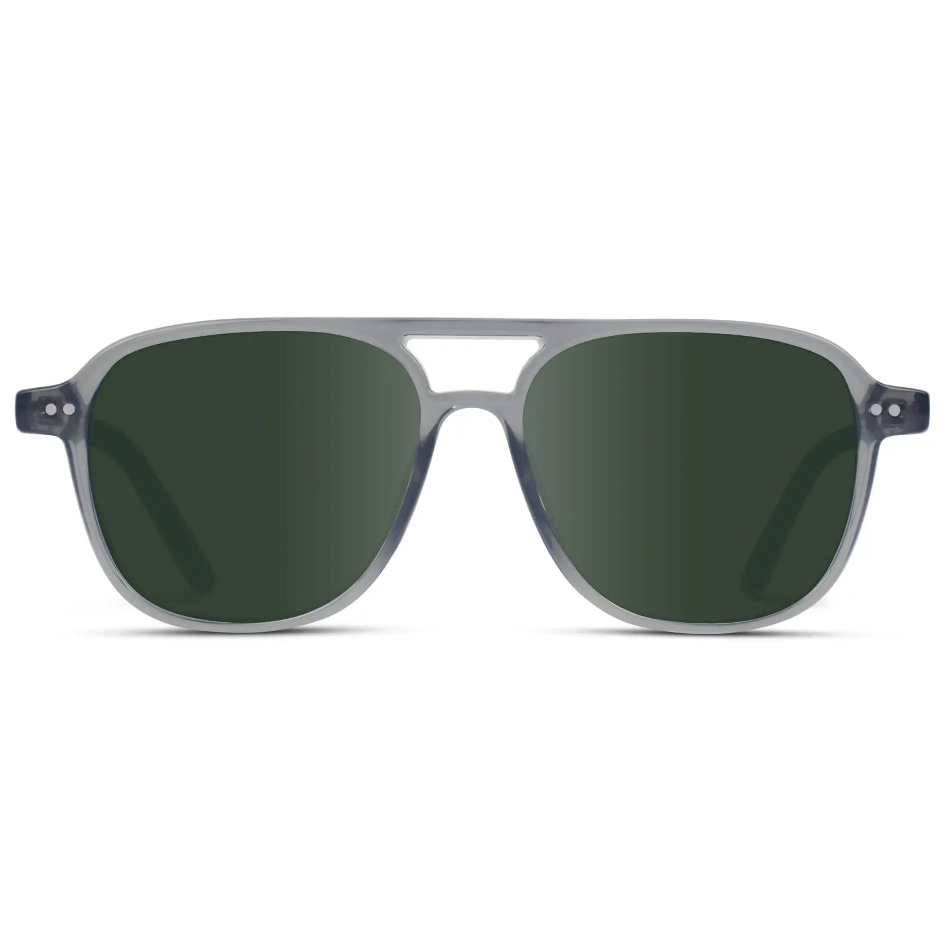 Crystal Mist / G15 || Women's Square Frame Prescription Sunglasses in Crystal Mist with Green Lens on a white background