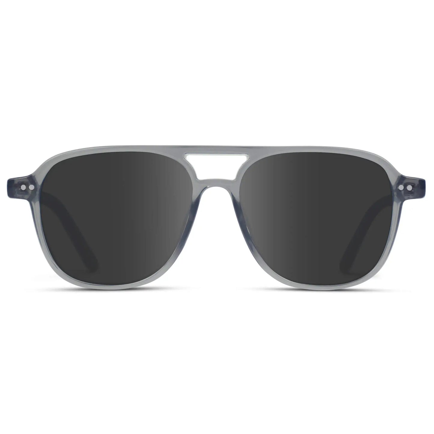 Crystal Mist / Grey || Women's Square Frame Prescription Sunglasses in Crystal Mist Frame and Grey Lenses on a white background