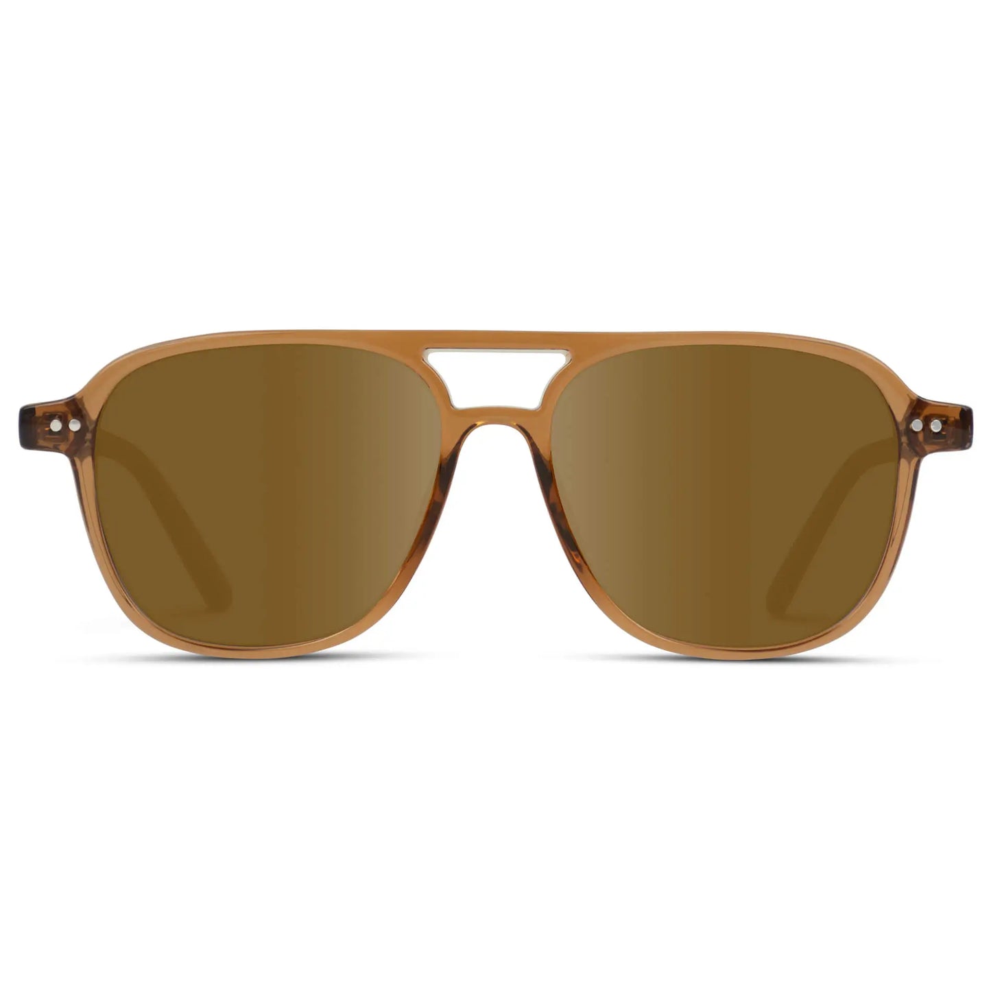 Crystal Copper / Amber || Women's Square Frame Prescription Sunglasses in Crystal Copper with Amber Lens on a white background