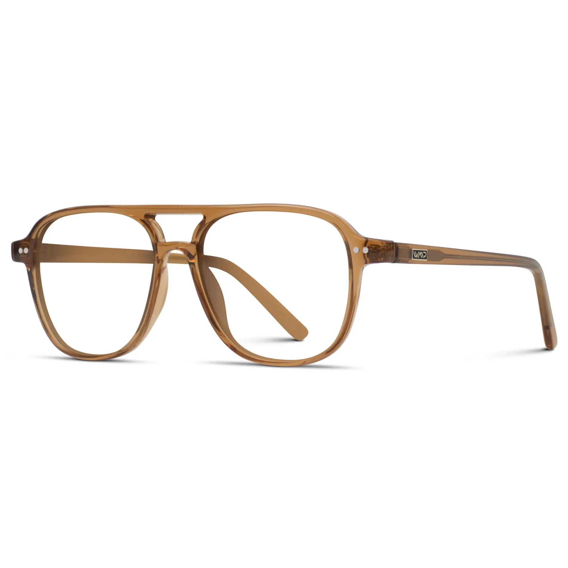 Crystal Copper || Side view of Women's Oversized Aviator Prescription Glasses with Crystal Copper Frame and Clear Lenses on a white background