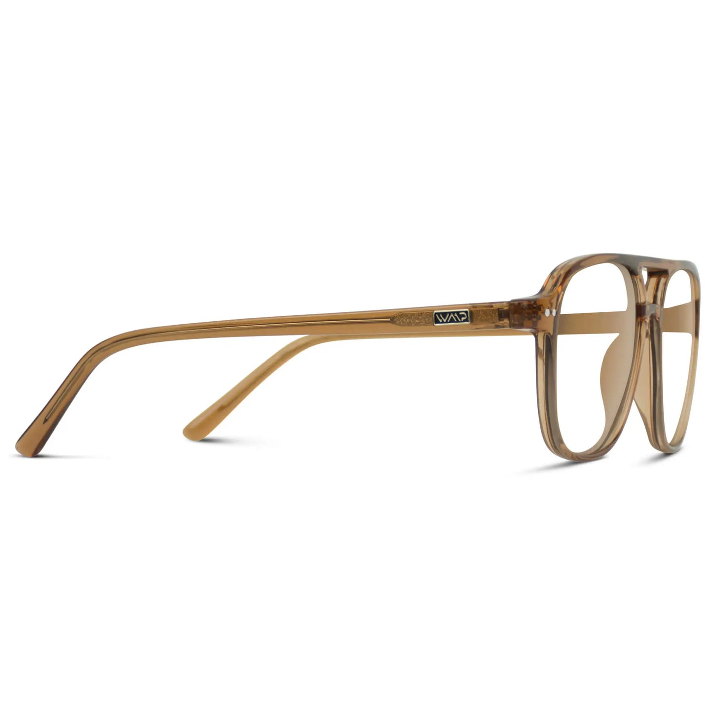 Crystal Copper || Temple view of Women's Oversized Aviator Prescription Glasses with Crystal Copper Frame and Clear Lenses on a white background