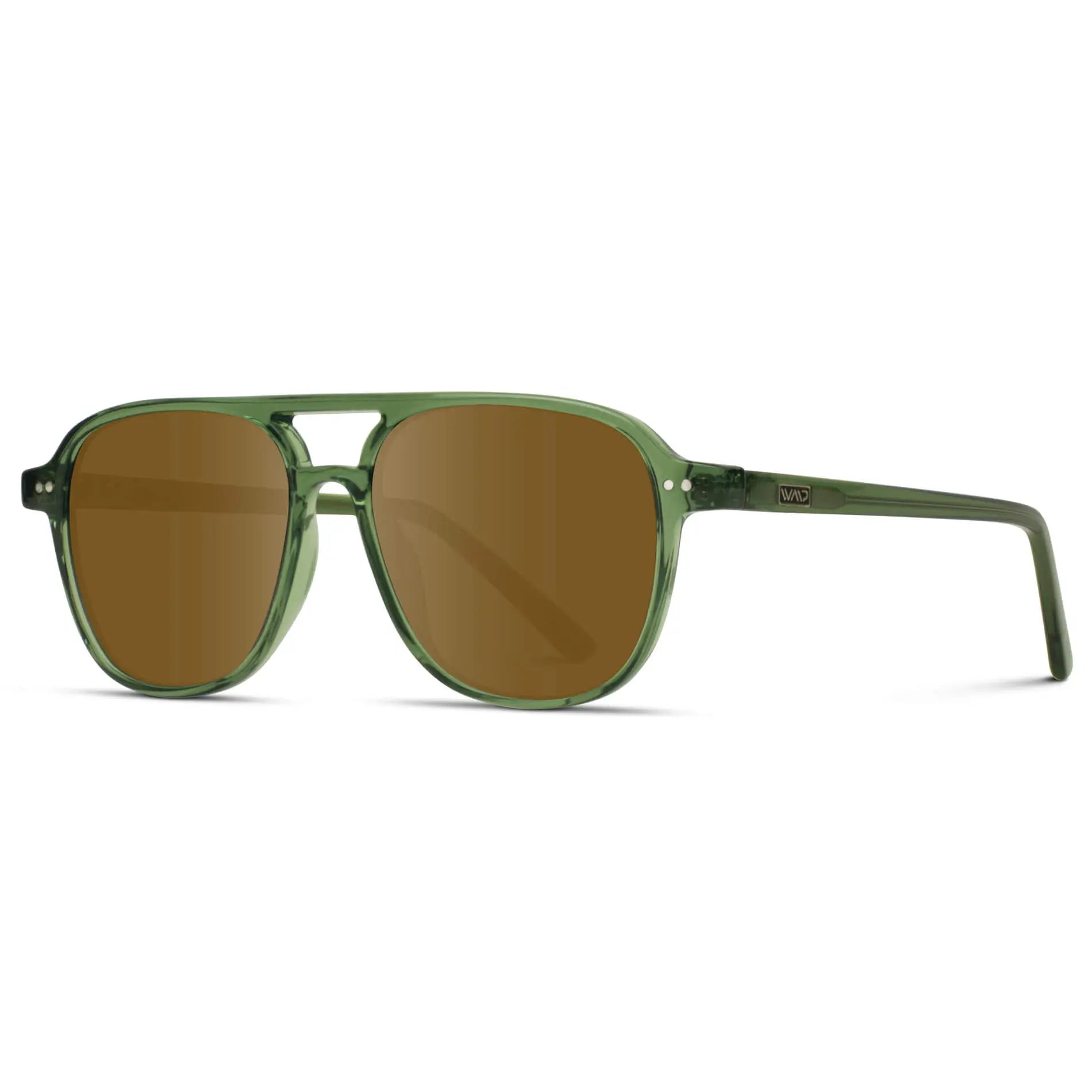 Emerald Green / Amber || Side view of Women's Square Frame Prescription Sunglasses in Emerald Green with Amber Lens on a white background 