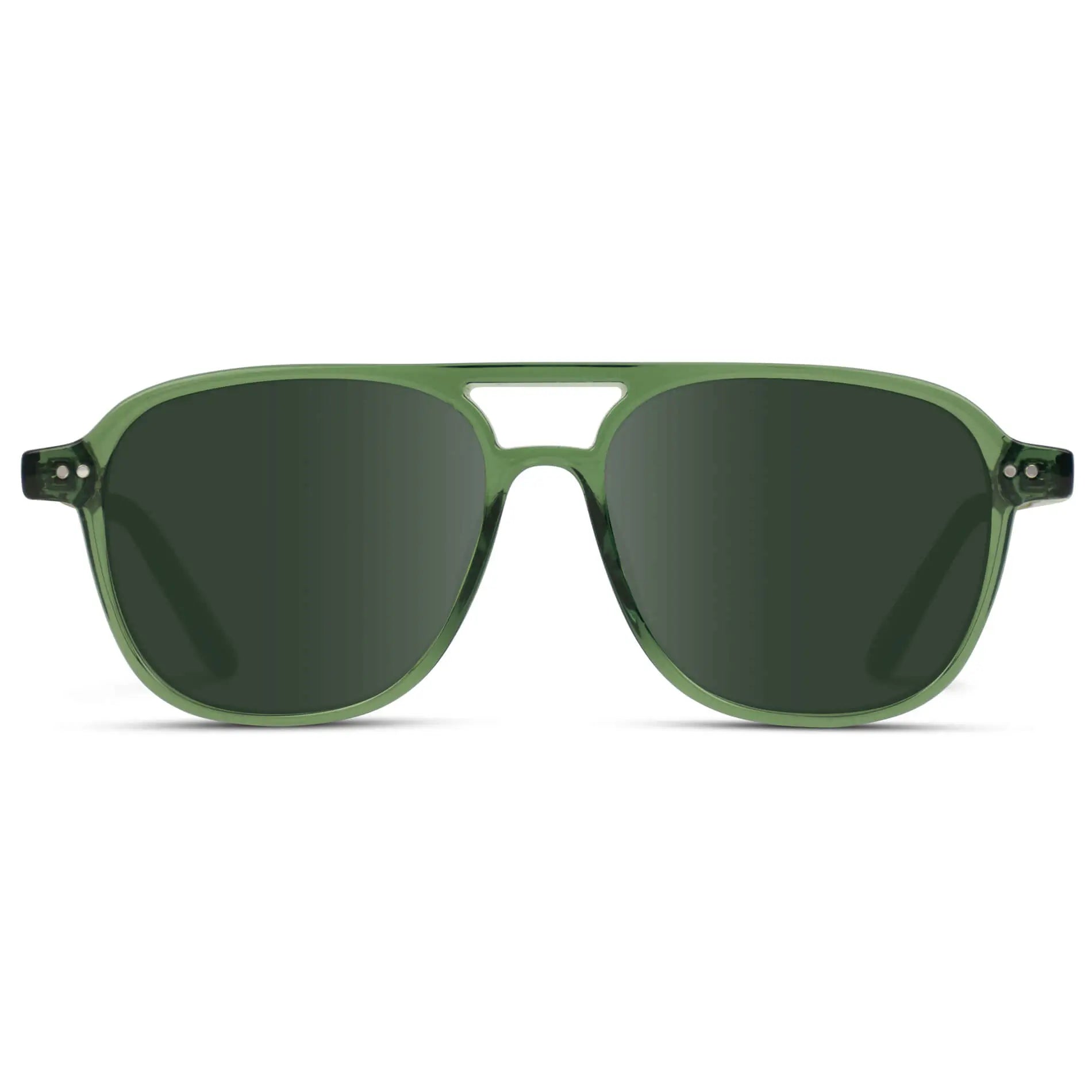 Emerald Green / G15 || Women's Square Frame Prescription Sunglasses in Emerald Green with Green Lens on a white background