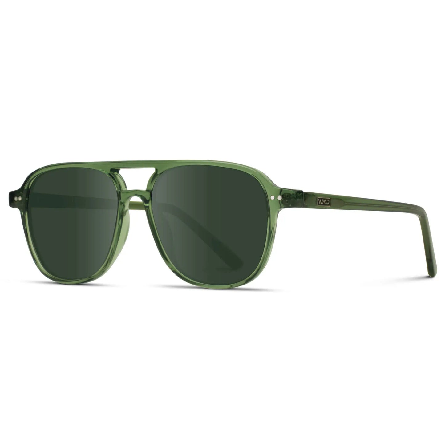 Emerald Green / G15 || Side view of Women's Square Frame Prescription Sunglasses in Emerald Green with Green Lens on a white background