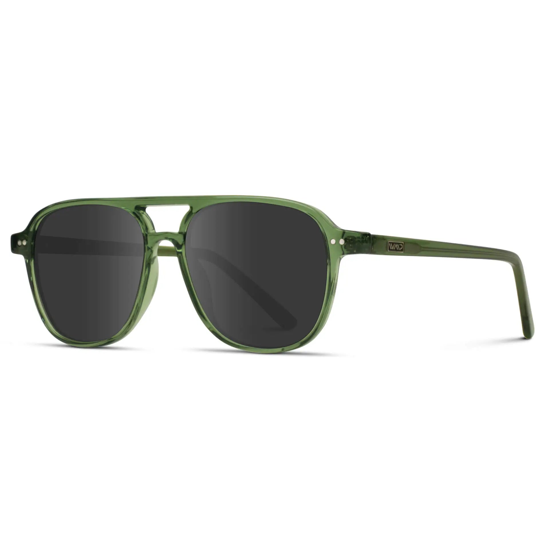 Emerald Green / Grey || Side view of Women's Square Frame Prescription Sunglasses in Emerald Green with Grey Lens on a white background 
