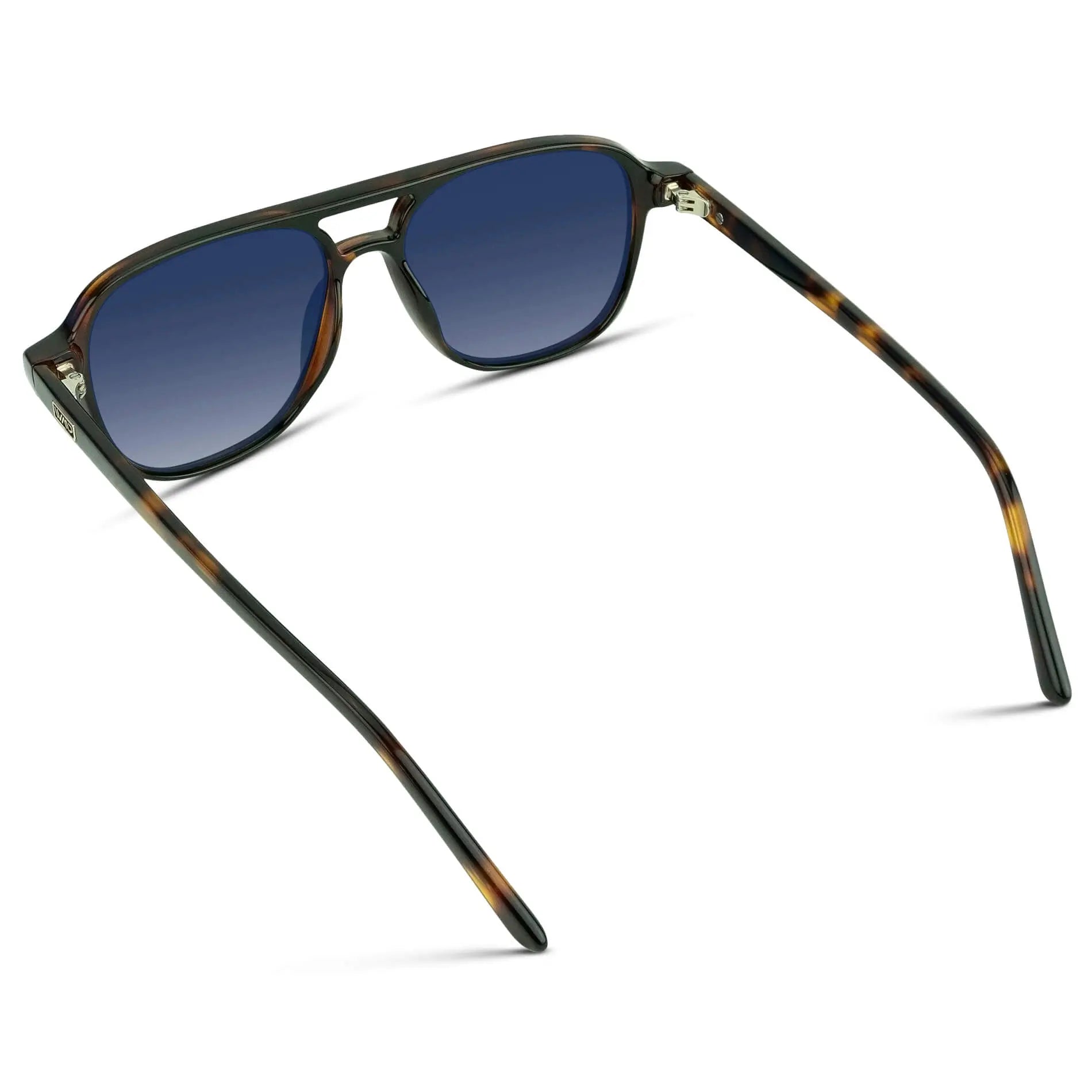 Whiskey Brown Tortoise / Blue Gradient Lens ||  Women's Square Frame Sunglasses in Whiskey Brown Tortoise with Blue Gradient Polarized Lenses