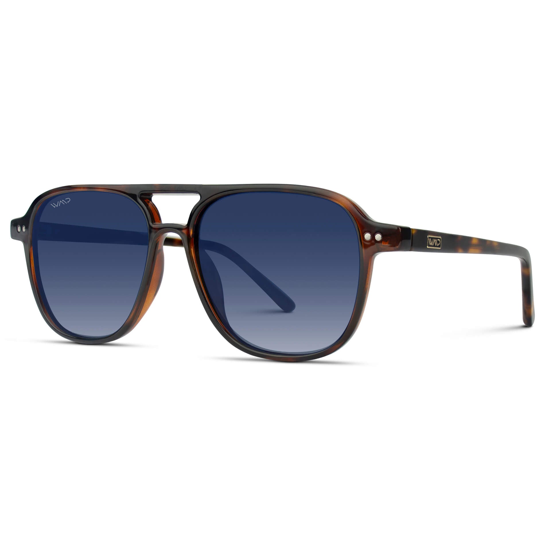 Whiskey Brown Tortoise / Blue Gradient Lens || Unisex Square Frame Sunglasses in Whiskey Brown Tortoise with Blue Gradient Polarized Lenses