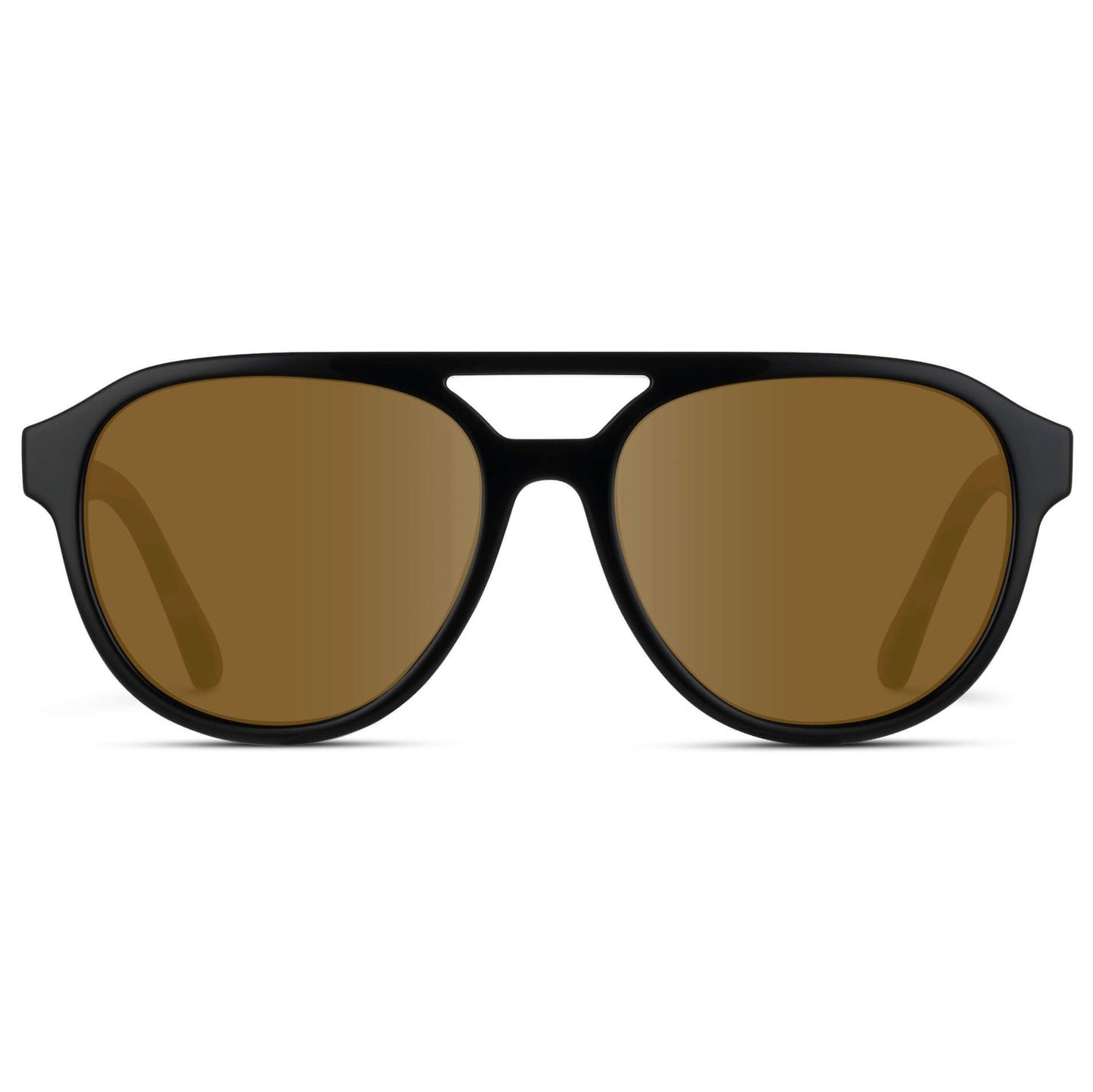 Black / Amber Lens || Black Aviator Frame with Brown Prescription Sunglass Lenses