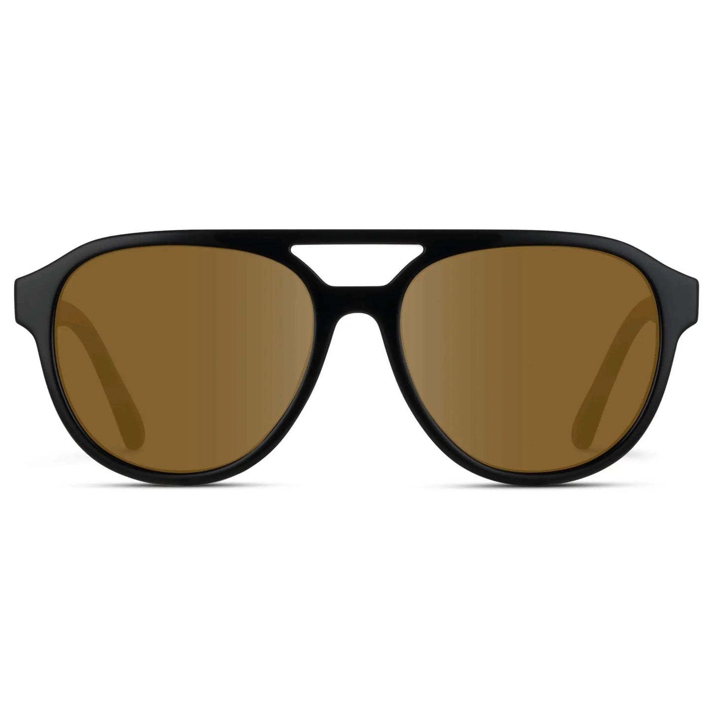 Black / Amber || Front view of Men's Aviator Style Prescription Sunglasses with Black Frame and Brown Prescription Lenses