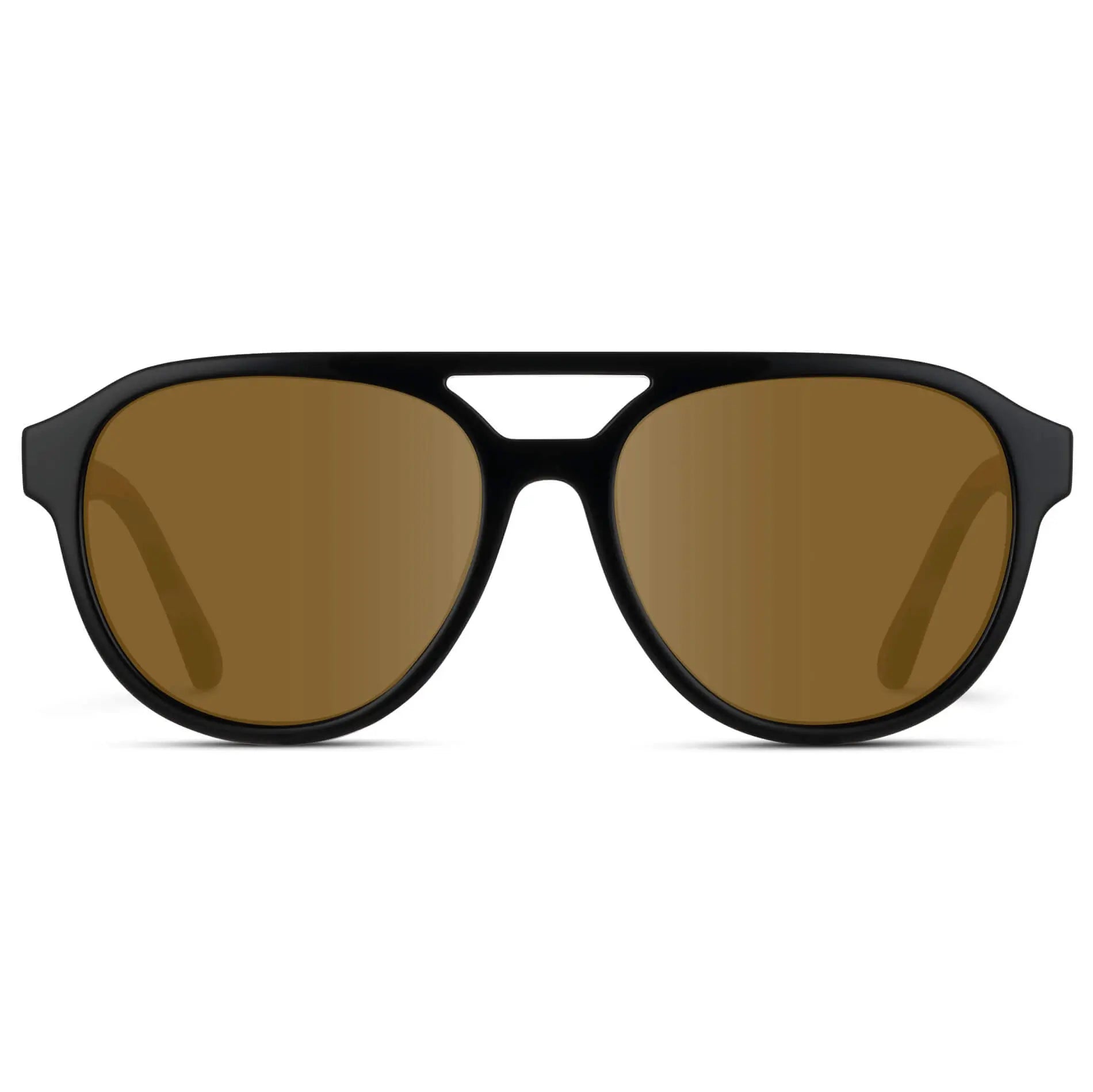 Black / Amber || Front view of Men's Aviator Style Prescription Sunglasses with Black Frame and Brown Prescription Lenses