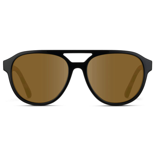 Black / Amber Lens || Black Aviator Frame with Brown Prescription Sunglass Lenses