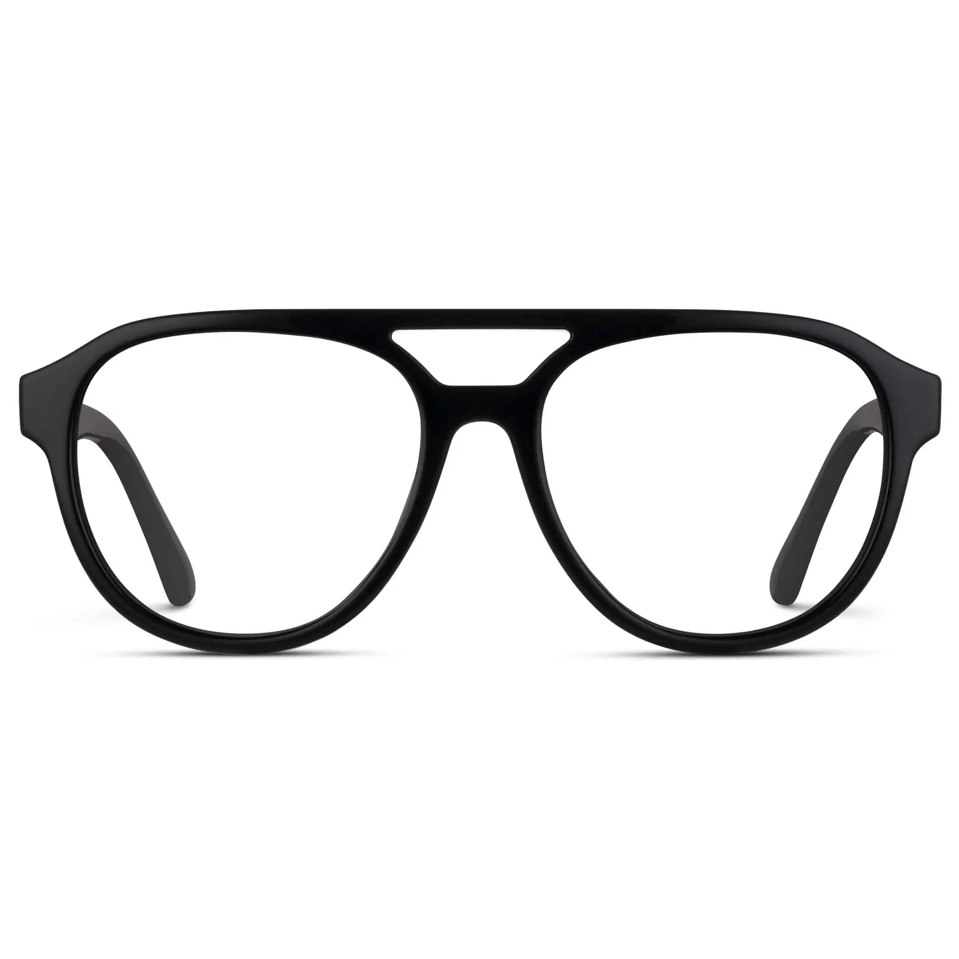 Black || Men's Aviator Prescription Glasses with Black Frame and Clear Lenses on a white background