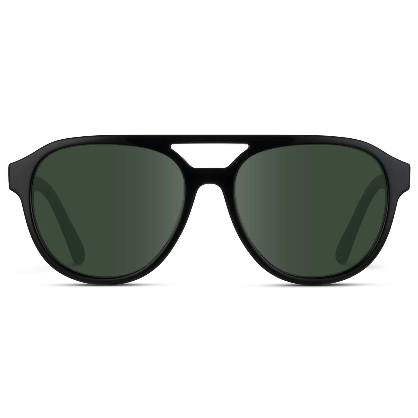 Black / G15 Lens || Black Aviator Frame with Green Prescription Sunglass Lenses