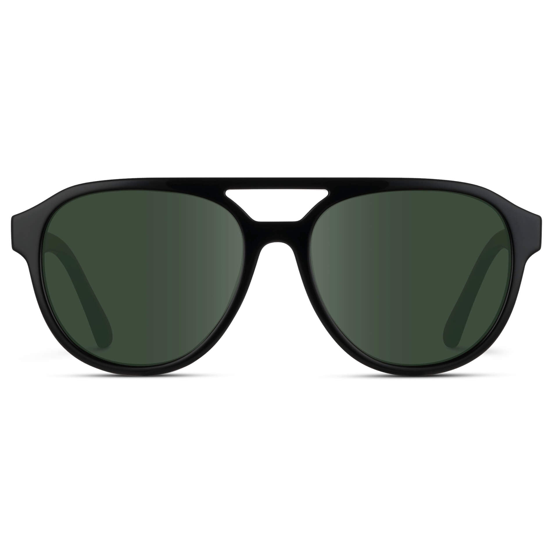 Black / G15 Lens || Black Aviator Frame with Green Prescription Sunglass Lenses
