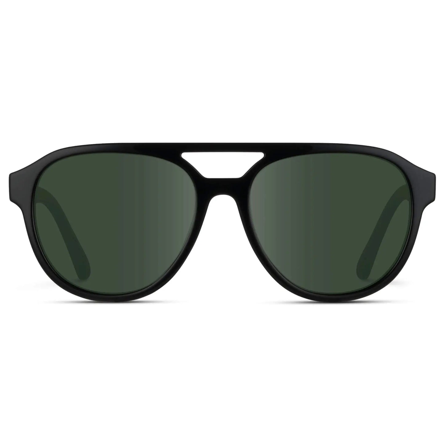 Black / G15 || Front view of Men's Aviator Style Prescription Sunglasses with Black Frame and Green Prescription Lenses